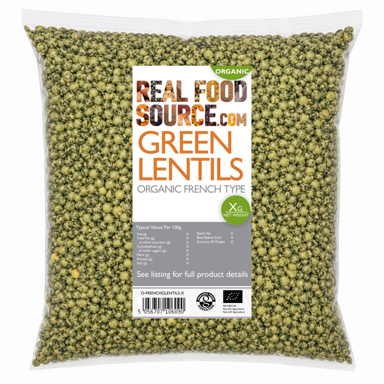 Green Lentils, Organic French Type