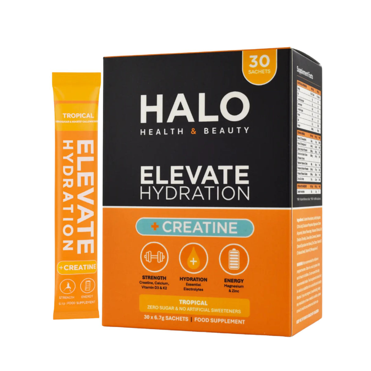 Halo Health & Beauty - ELEVATE Hydration + Creatine Electrolyte Drink Tropical Flavour - 30 Pack