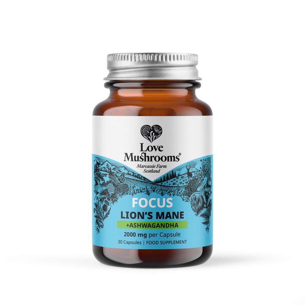 Love Mushrooms - FOCUS Lions Mane + Ashwagandha 30 Capsules