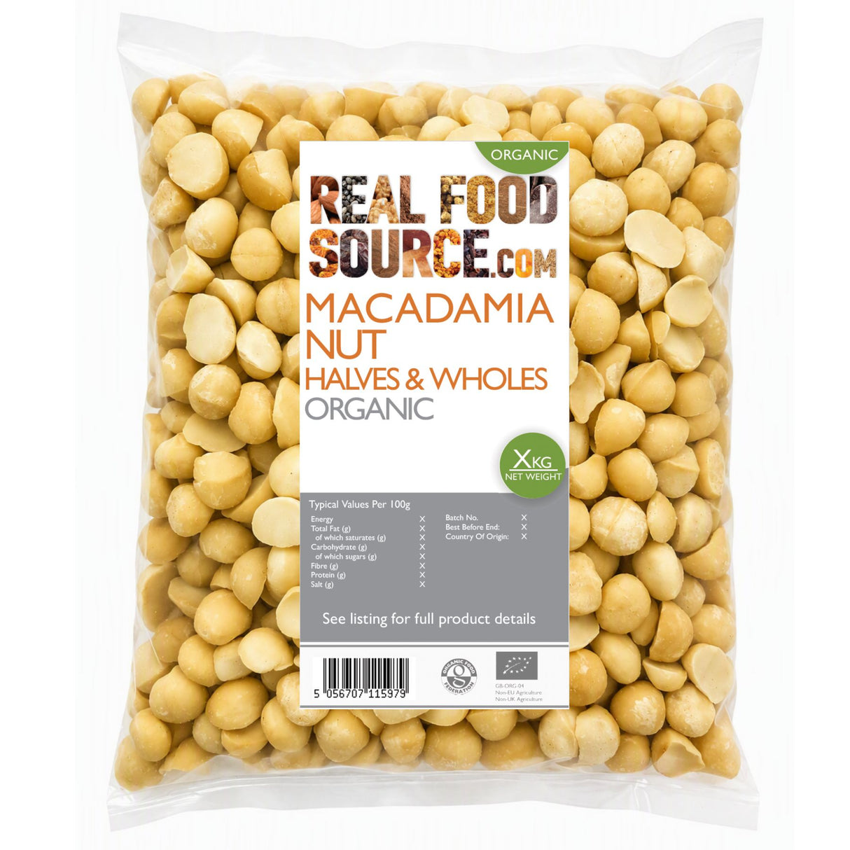 Macadamia Nut Halves & Wholes, Organic