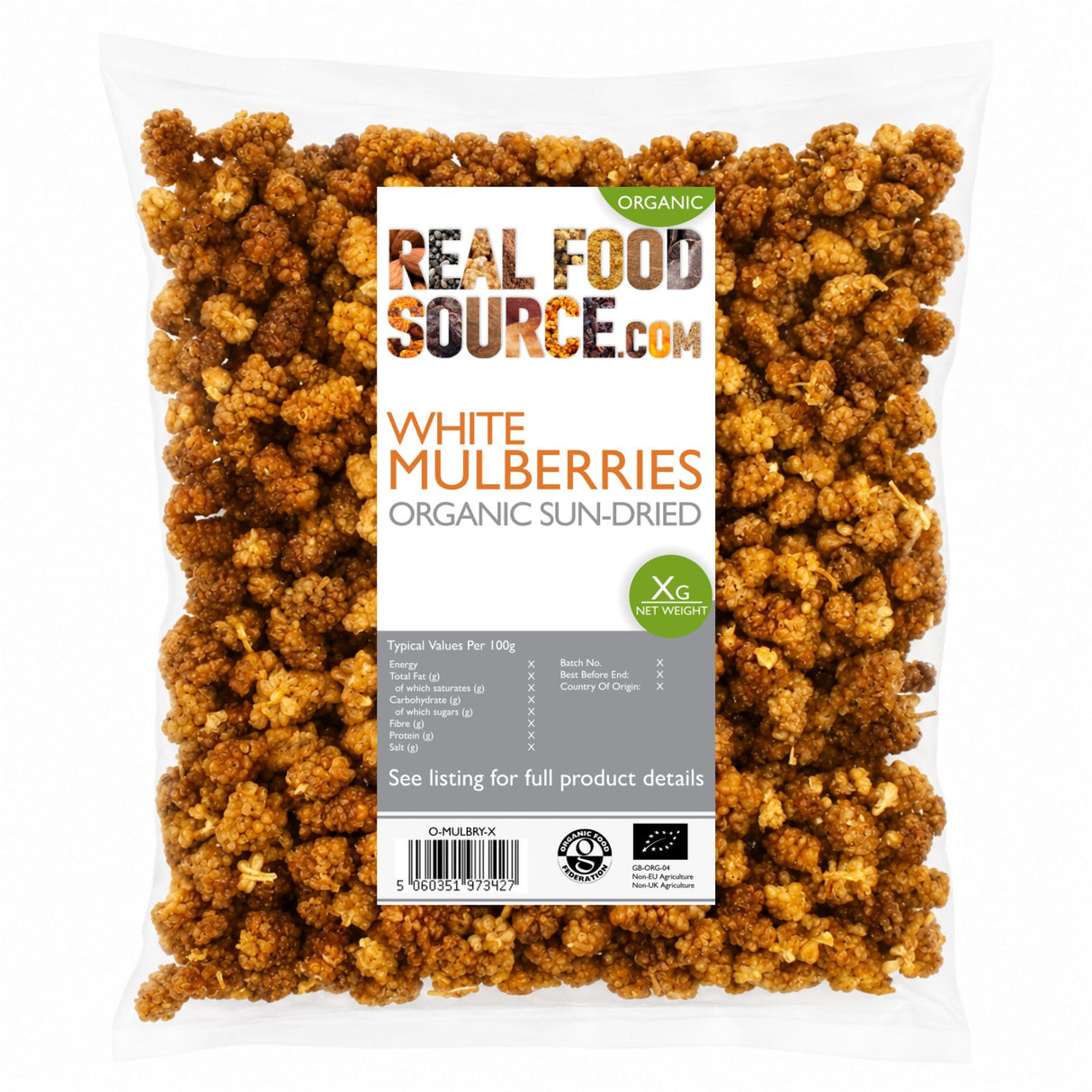 White Mulberries, Organic Sun-Dried
