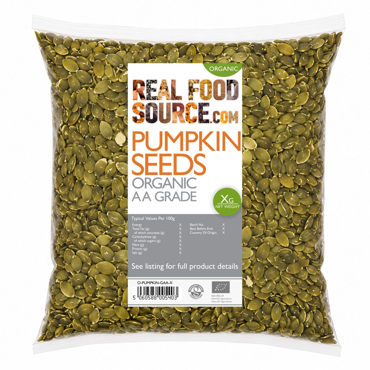 Pumpkin Seeds, Organic AA Grade