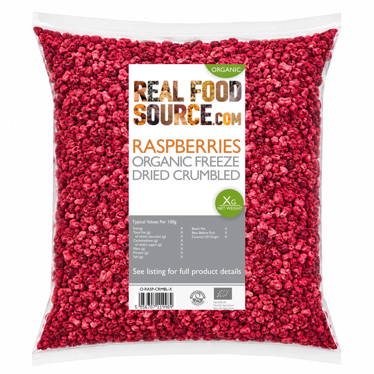 Raspberries, Organic Freeze-Dried Crumbled