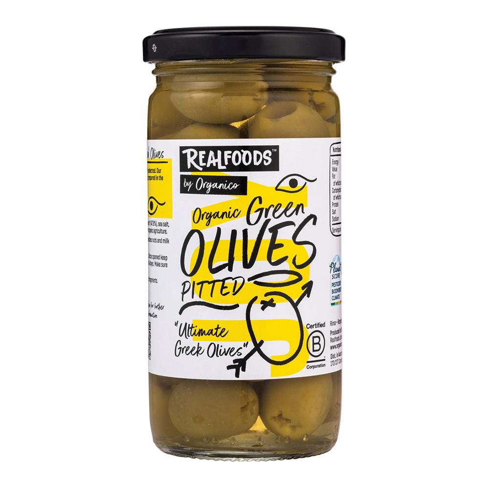 Organico Organic Green Pitted Olives in Brine