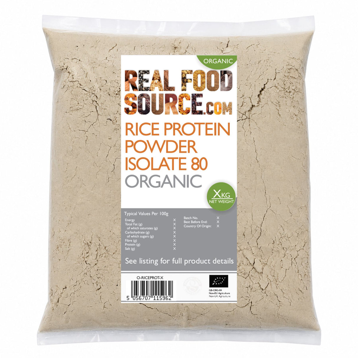Rice Protein Powder Isolate 80, Organic
