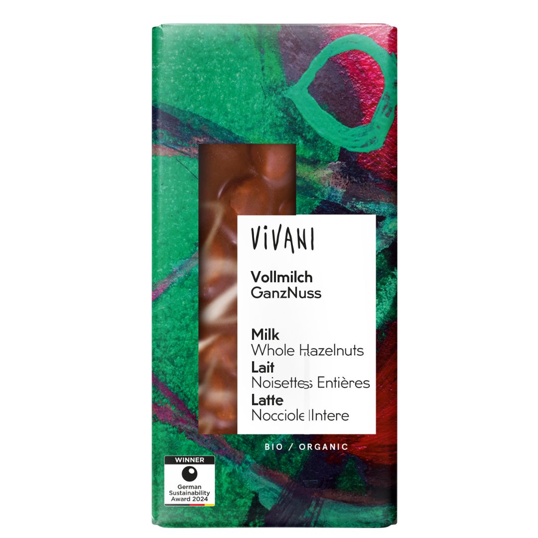 Organic Vivani Milk Chocolate Bar With Hazelnuts