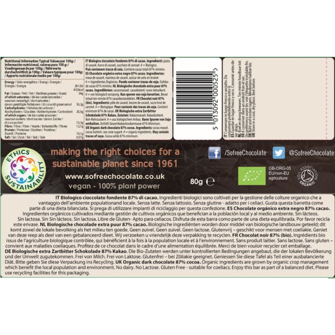 Plamil So Free Organic Extra Dark Chocolate Bar