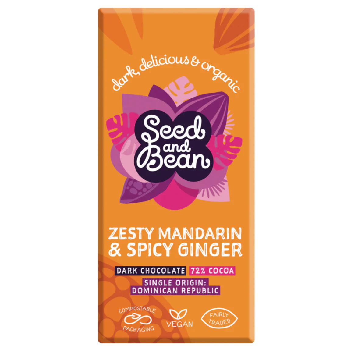 Seed & Bean Organic 72% Extra Dark Mandarin & Ginger Chocolate Bar