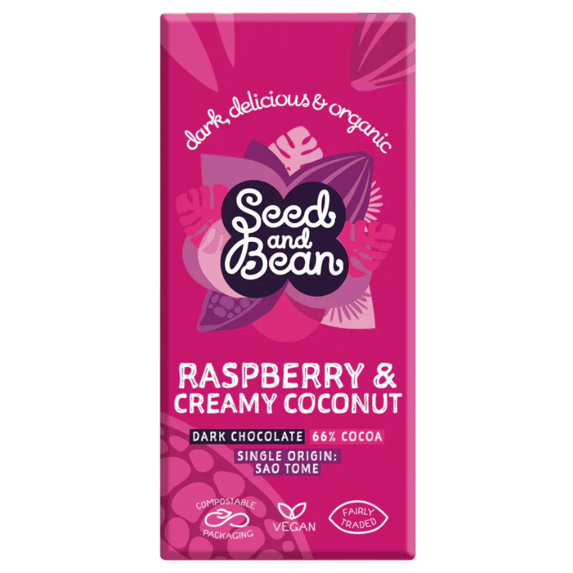 Seed & Bean Organic Coconut & Raspberry 66% Dark Chocolate Bar