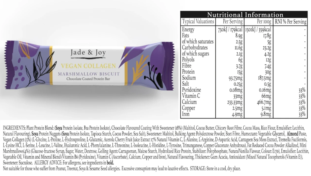 Jade & Joy Vegan Collagen Marshmallow Biscuit Protein Bar