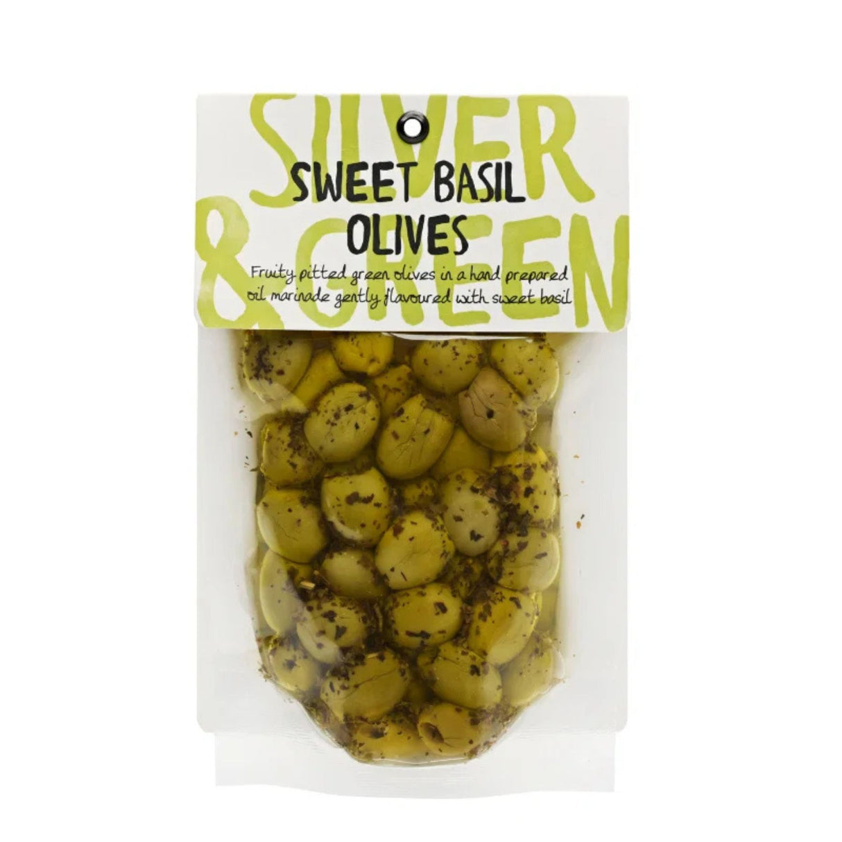 Silver & Green - Sweet Basil Olives Pitted Green 220g