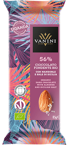 Organic Vanini Dark Ugandan 56% with Salted Almonds Chocolate Bar