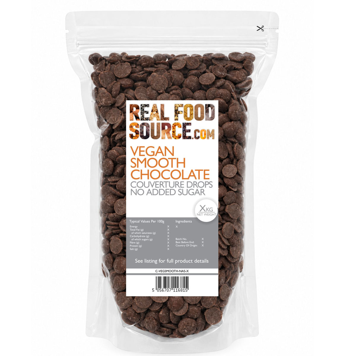 Vegan Smooth Chocolate Couverture Drops, No Added Sugar