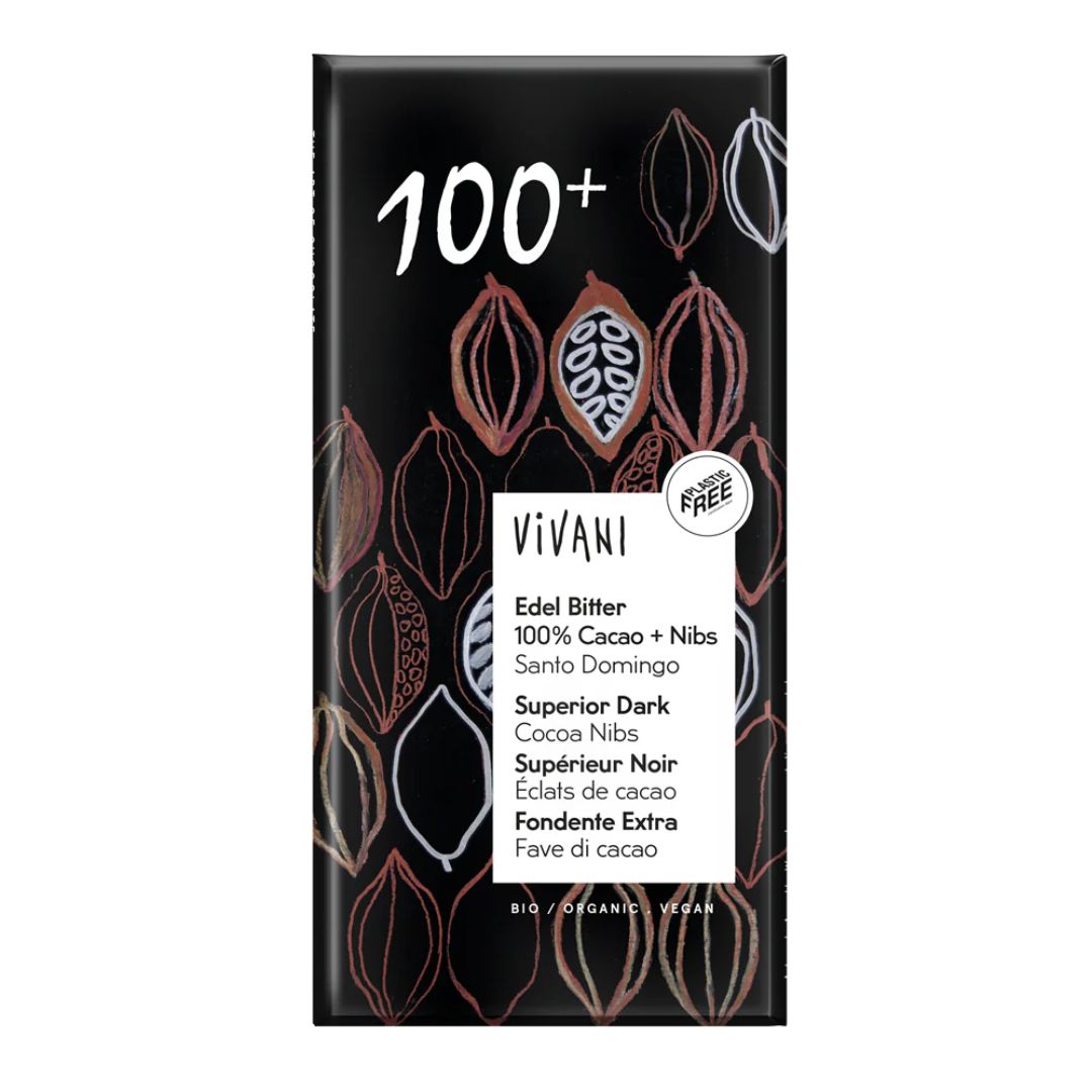 Vivani Organic Dark Vegan 100+ Chocolate with Cocoa Nibs Bar