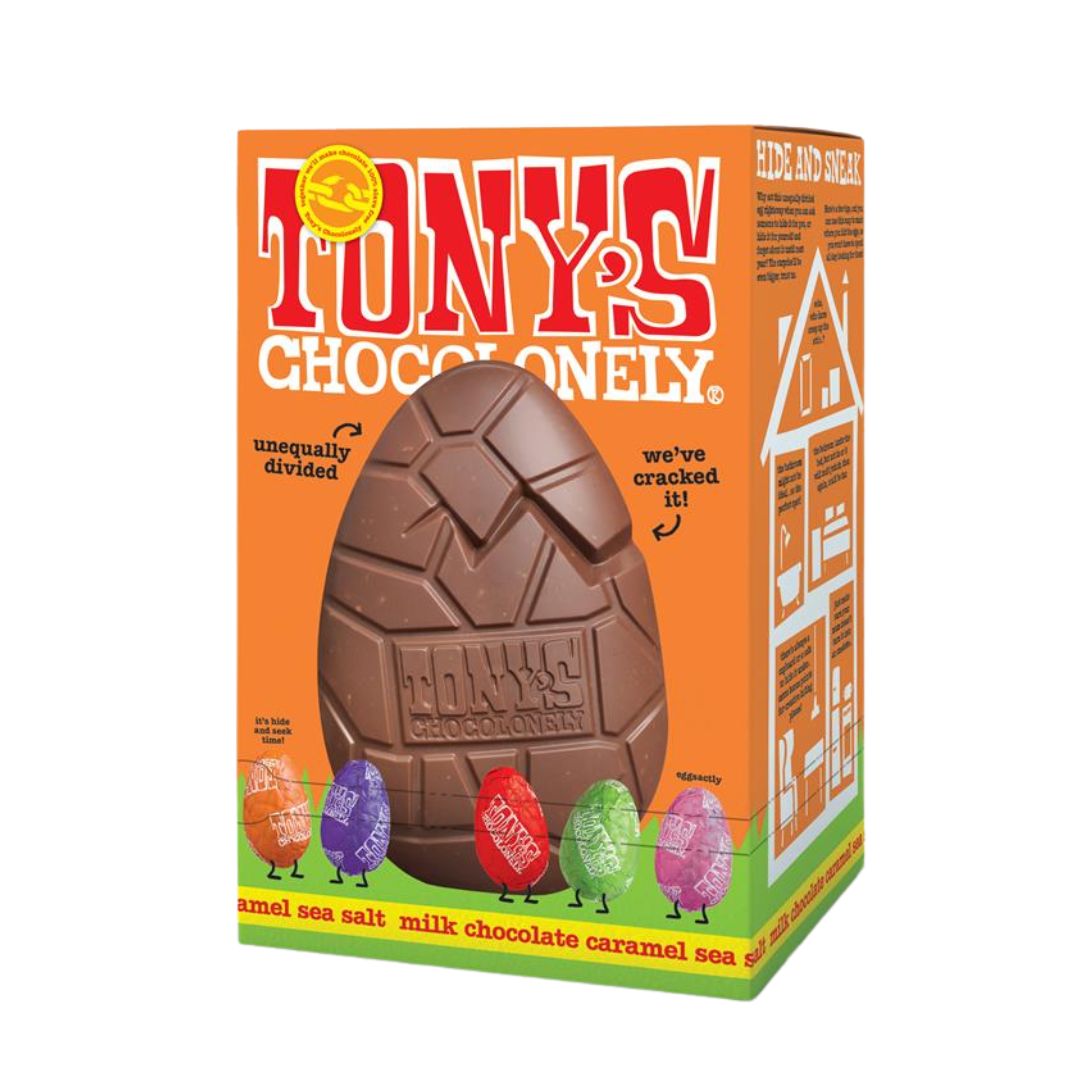 Tony's Chocolonely Large Milk Caramel Sea Salt Easter Egg & Mini Eggs