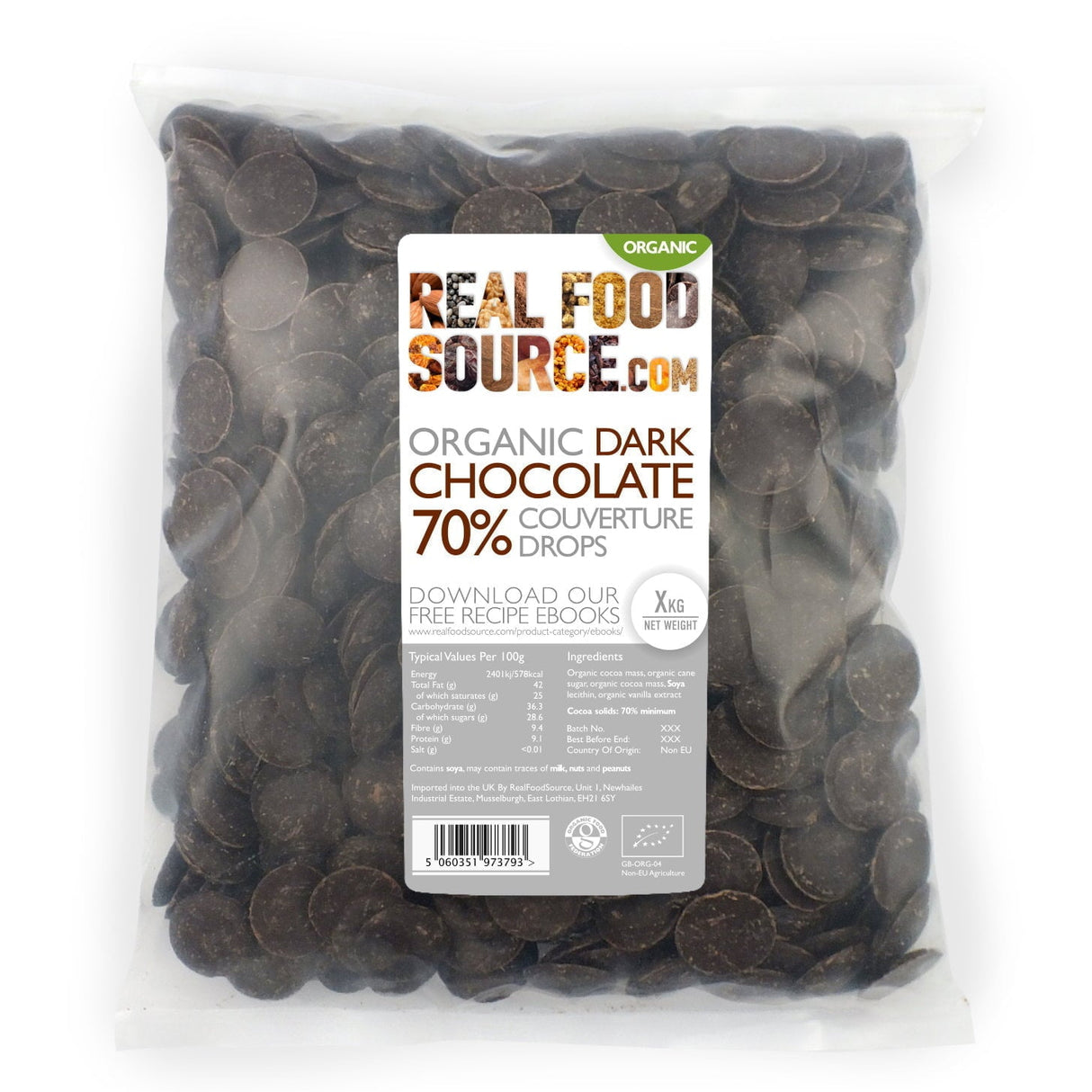Organic 70% Chocolate Couverture Drops